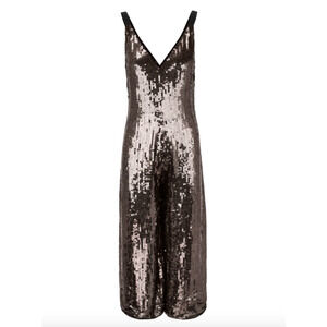 RaeVynn Odette Sequin Jumpsuit Dark Brown Disco Party Wolf & Badger NWT Size 0